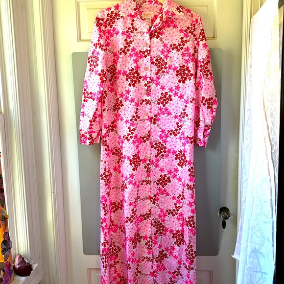 Lilly Pulitzer Vintage “The Lilly” Pink Floral Maxi Shirt Dress - Picture 1 of 16